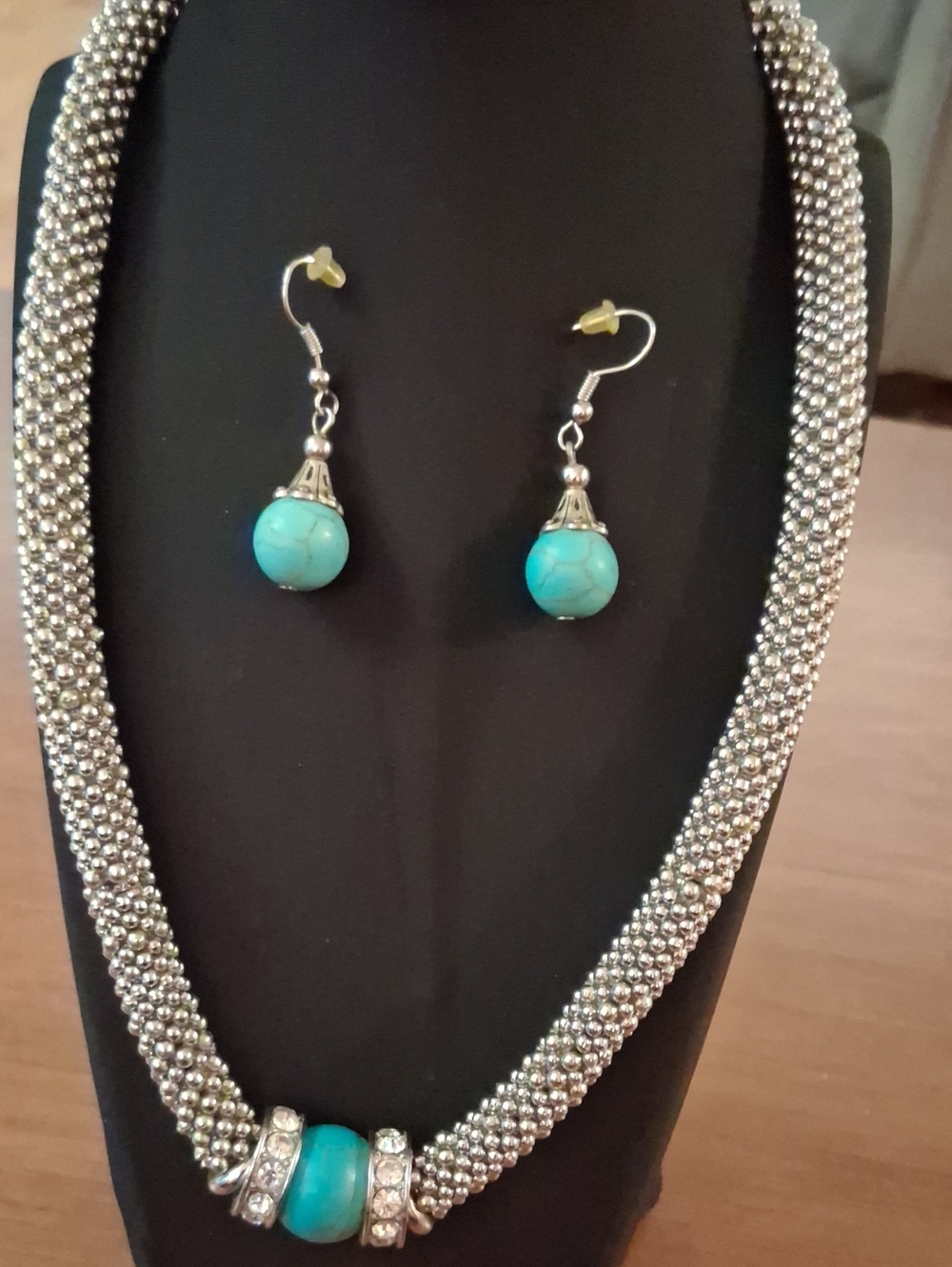 Turquoise Blue Bead 16" Necklace and Earrings Set - Women Jewelry